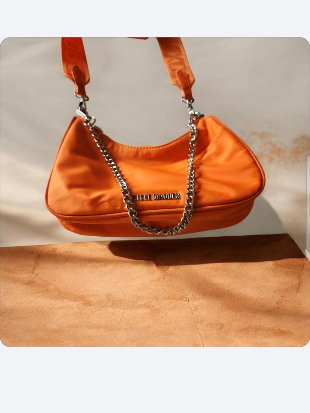 Steve Madden Orange Satin Shoulder Hobo with Silver Chain